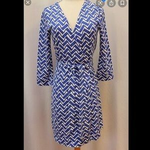 Diane Von Furstenberg Blue and White Wrap Dress 10